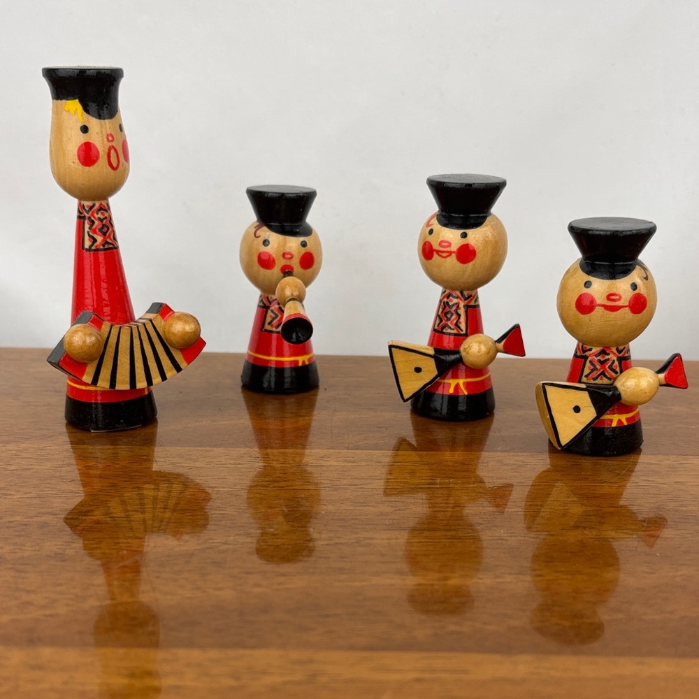 Vintage 1980s Russian USSR wooden folk art musicians band hand painted